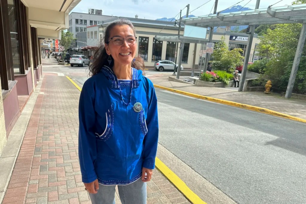 Alaska U.S. Rep. Mary Peltola, a Democrat, poses in downtown Juneau, Alaska, during a visit to the city on Friday, Aug. 2, 2024. 