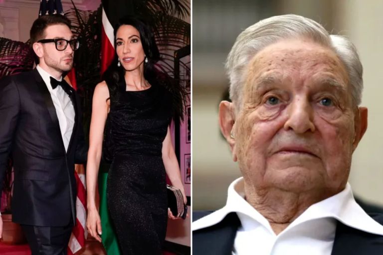 Alex Soros with Huma Abedin (left); George Soros (right)