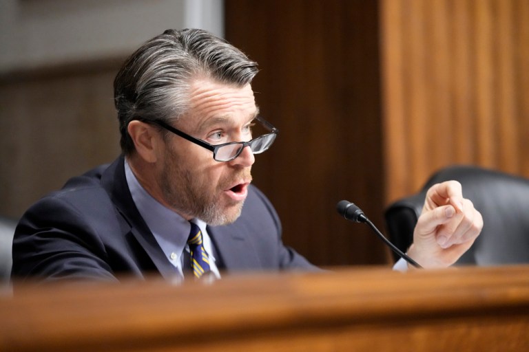 Sen. Todd Young (R-IN) asks questions during a confirmation hearing at the Capitol in Washington on Jan. 29, 2025.