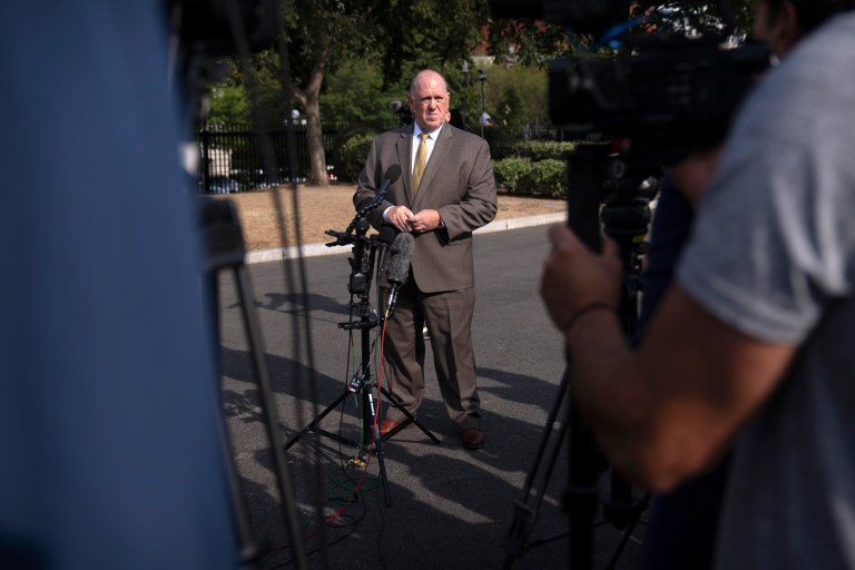 White House border czar Tom Homan speaks to reporters outside the White House.