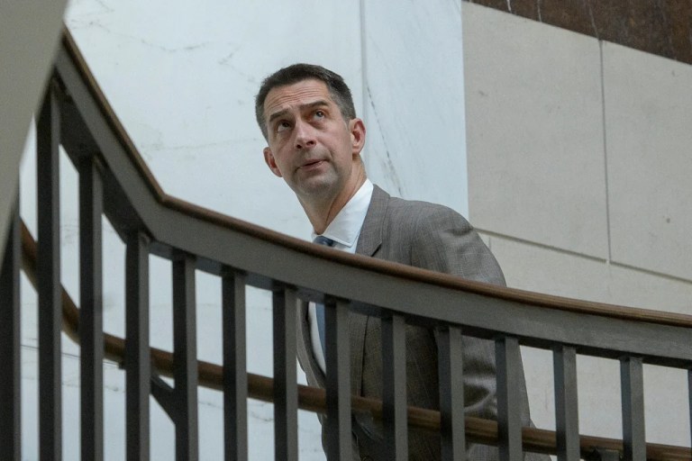 Senate Select Committee on Intelligence Chairman Tom Cotton (R-AK) departs following a classified briefing on President Donald Trump's directed strikes on Iranian nuclear facilities last weekend, at the Capitol in Washington, Thursday, June 26, 2025.