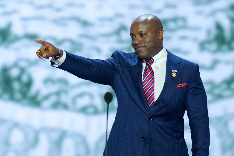 Rep. Wesley Hunt, R-Texas, gestures as he walks to the podium to speak on the first day of the Republican National Convention, Monday, July 15, 2024, in Milwaukee.