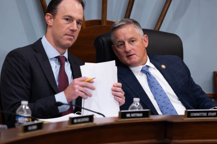 House Natural Resources Committee Chairman Bruce Westerman (R-AR) looks on during a natural resources permitting hearing.