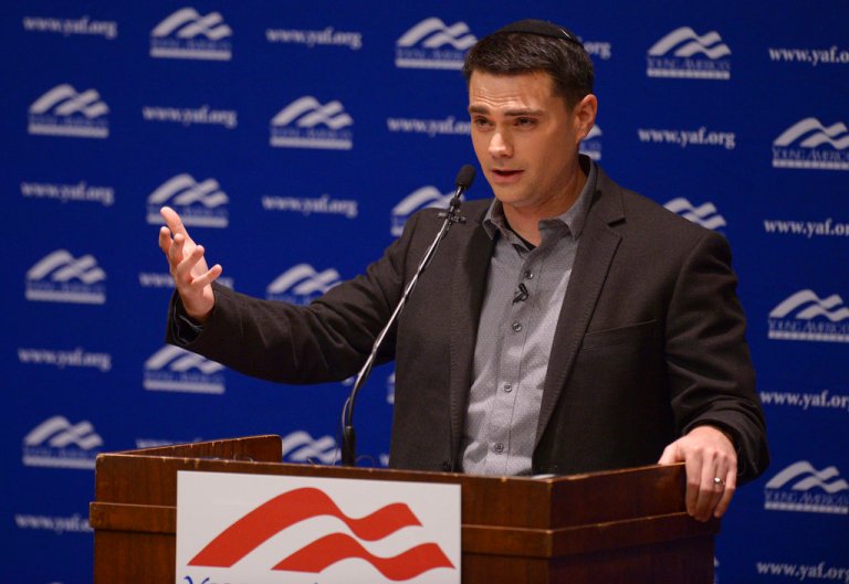Ben Shapiro speaks during a YAF event at a Utah university in 2017.