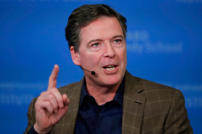 James Comey speaks at an event in 2020.