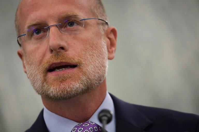 Brendan Carr, a Federal Communications Commission commissioner, speaks during a Senate Commerce, Science, and Transportation committee hearing to examine the Federal Communications Commission on Capitol Hill in Washington, Wednesday, June 24, 2020.