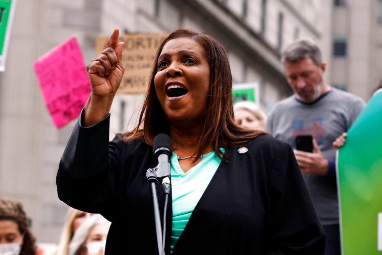 Letitia James speaks at a pro-abortion rally in New York.