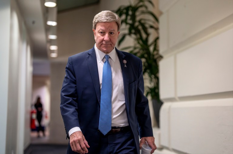 Rep. Mike Rogers, R-Ala., chairman of the House Armed Services Committee, arrives to meet with the House Republican Conference at the Capitol in Washington, Thursday, Oct. 12, 2023. Rogers said Oct. 16 that he has changed his mind and will support Rep. Jim Jordan, R-Ohio, as the Republican nominee for speaker of the House.
