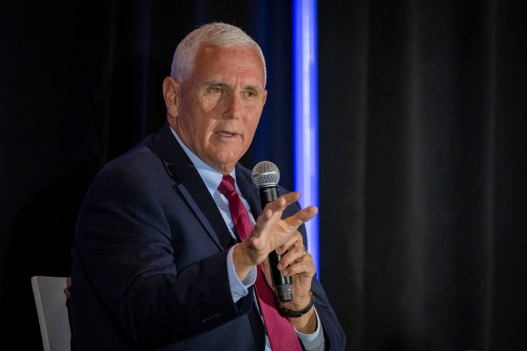 Former Vice President Mike Pence speaks at a luncheon hosted by the Ethics and Religious Liberty Commission during a Southern Baptist Convention annual meeting Tuesday, June 11, 2024, in Indianapolis.
