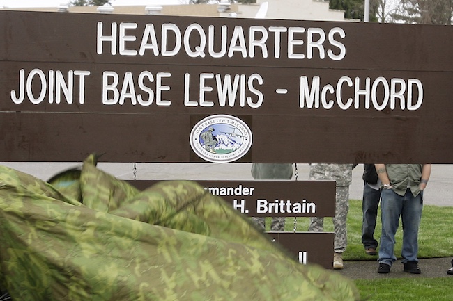 Image of headquarters sign for Joint Base Lewis.
