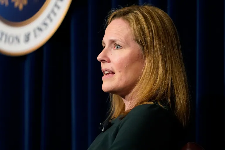 U.S. Supreme Court Associate Justice Amy Coney Barrett speaks at the Ronald Reagan Presidential Library Foundation in Simi Valley, California.