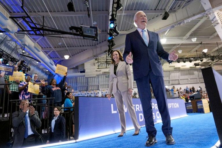 Democratic presidential nominee Vice President Kamala Harris, left, and President Joe Biden.