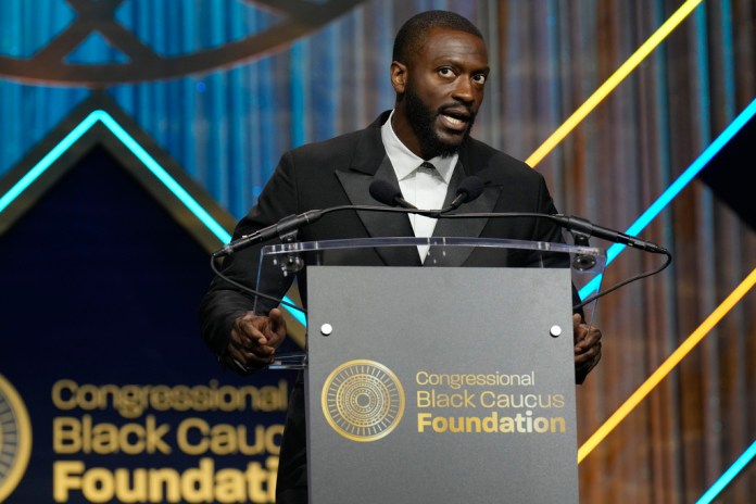 Actor Aldis Hodge speaks during the Congressional Black Caucus Foundation Phoenix Awards, 