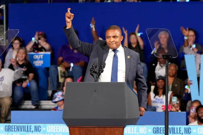 Rep. Don Davis, D-N.C., speaks at a campaign event for Democratic presidential nominee Vice President Kamala Harris, at East Carolina University, Sunday, Oct. 13, 2024, in Greenville, N.C.