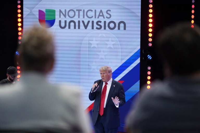 Donald Trump speaks at a 2024 election town hall hosted by Univision.