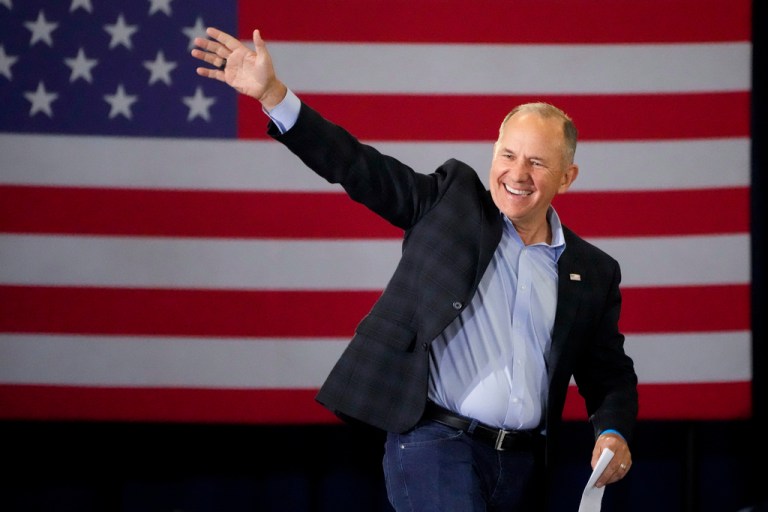 Rep. Lloyd Smucker, R-Pa., arrives on stage to speak at a campaign rally for Republican vice presidential nominee Sen. JD Vance, R-Ohio, on Monday, Nov. 4, 2024, in Newtown, Pa.