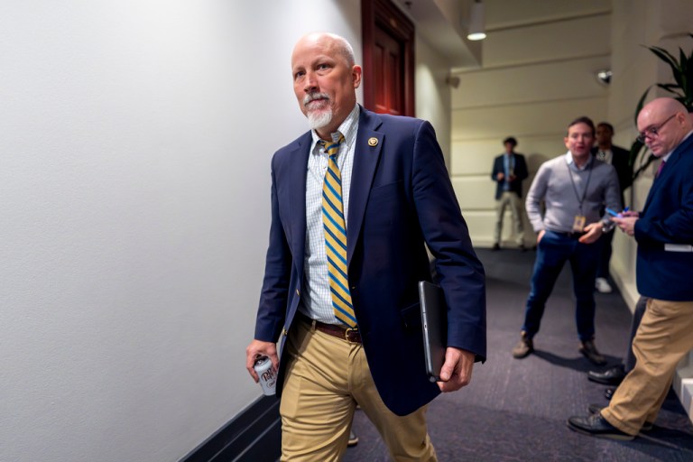 Rep. Chip Roy, R-Texas, leaves a Republican meeting where House Speaker Mike Johnson is proposing a new plan that would temporarily fund federal operations and disaster aid at the Capitol in Washington, Friday, Dec. 20, 2024. (AP Photo/J. Scott Applewhite)