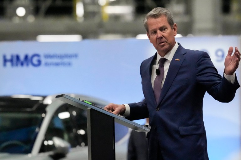 Brian Kemp speaks at the grand opening of the Hyundai plant that was hit by the ICE raid.