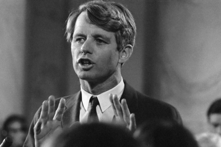 FILE - Senator Robert F. Kennedy, D-NY, told reporters, and the nation, that he is a candidate for his party's presidential nomination, March 16, 1968, Washington.