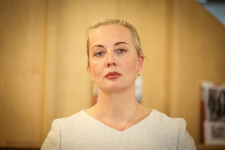 Yulia Navalnaya presents at an event in Paris.