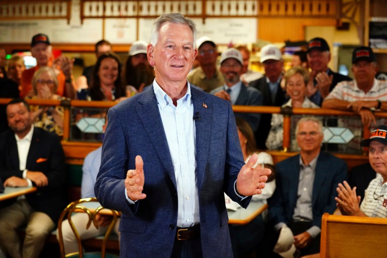 Sen. Tommy Tuberville, R-Ala., speaks during an event, May 27, 2025, in Auburn, Ala.