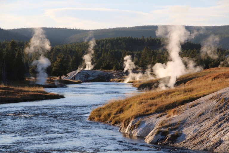 Geysers and other geothermal features emit steam