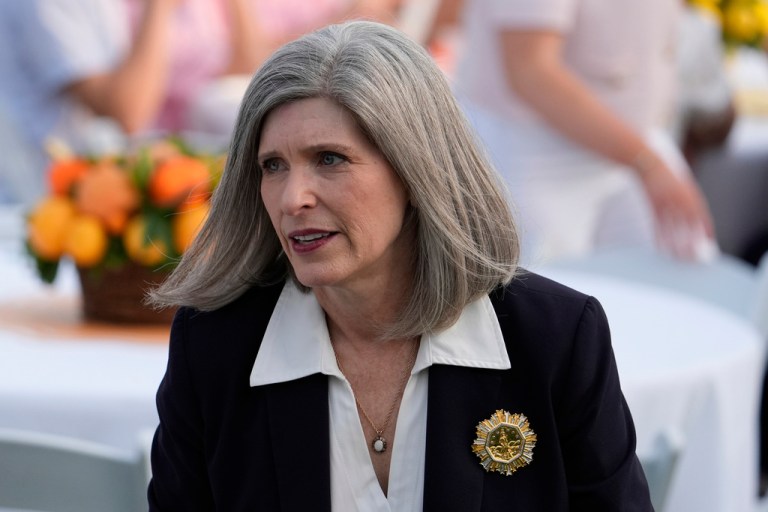 Sen. Joni Ernst, R-Iowa, arrives before President Donald Trump speaks during the congressional picnic on the South Lawn of the White House, Thursday, June 12, 2025, in Washington. (AP Photo/Alex Brandon)