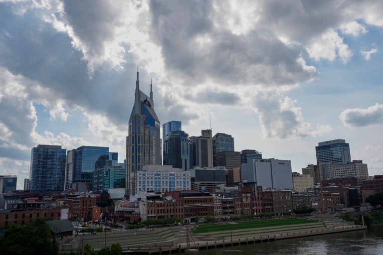 The Nashville, Tenn. skyline is seen Tuesday, July 15, 2025. (AP Photo/George Walker IV)