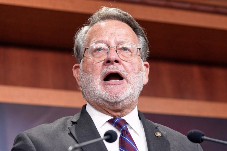 Sen. Gary Peters (D-MI) talks at a press conference.
