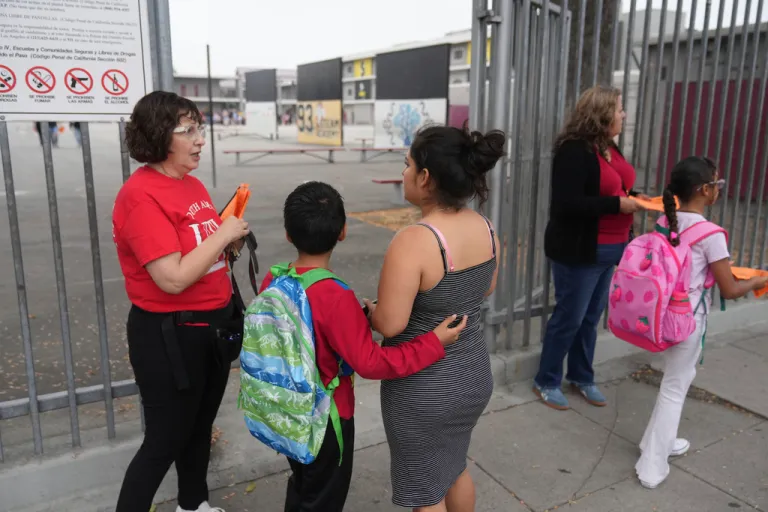 Children entering school in California.