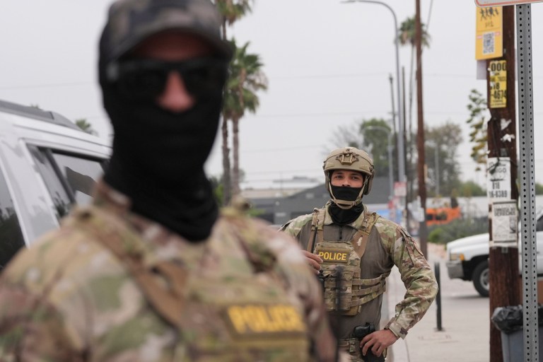 Federal agents outside in Los Angeles.