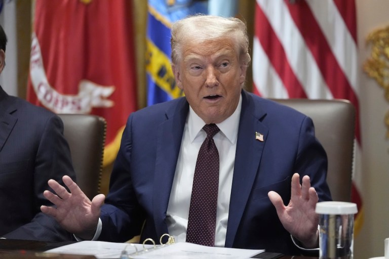President Donald Trump speaks during a cabinet meeting, Tuesday, Aug. 26, 2025, at the White House in Washington. (AP Photo/Mark Schiefelbein)