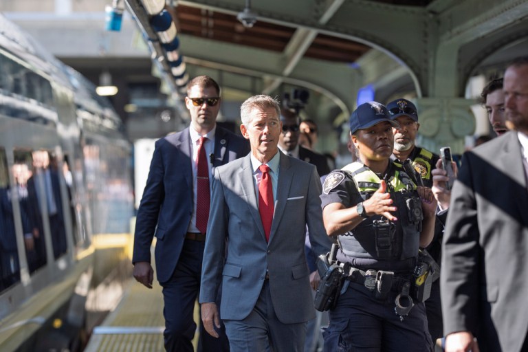 Sean Duffy walks at Union Station in Washington, D.C.