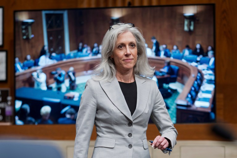 Susan Monarez, President Donald Trump's nominee to be director of the Centers for Disease Control and Prevention, arrives to testify before the Senate HELP Committee, at the Capitol in Washington, Wednesday, June 25, 2025.
