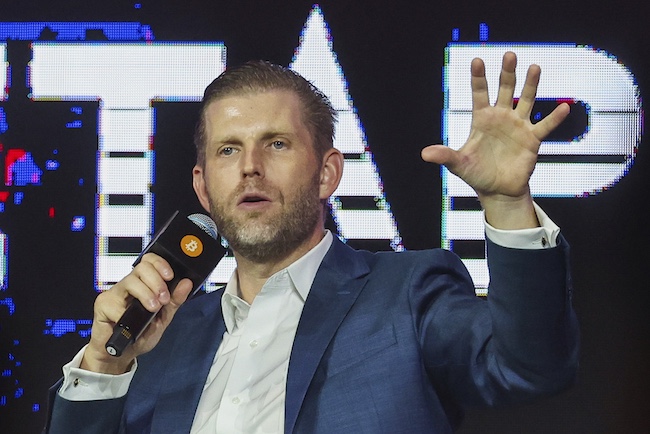 Eric Trump, executive vice president of the Trump Organization and son of President Donald Trump, speaks during Bitcoin Asia 2025.
