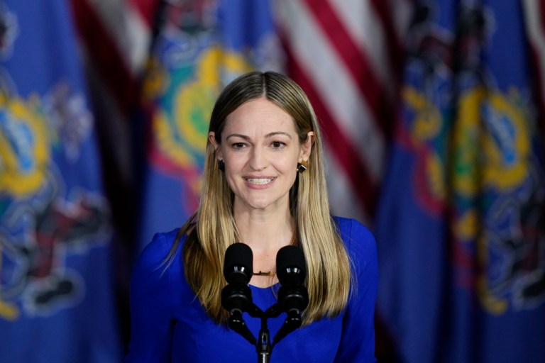 Scranton Mayor Paige Cognetti speaks during a President Joe Biden campaign event in Scranton, Pa., April 16, 2024.