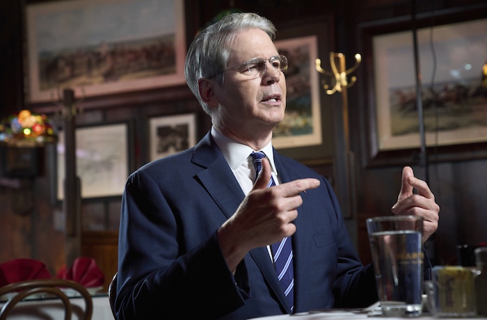 Treasury Secretary Scott Bessent interviews with Fox News during a visit to Martin's Tavern,