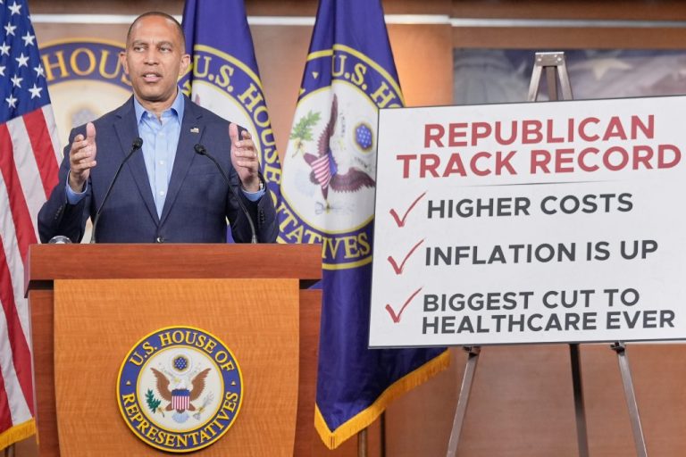 House Minority Leader Hakeem Jeffries (D-NY) speaks during a news conference on Capitol Hill.