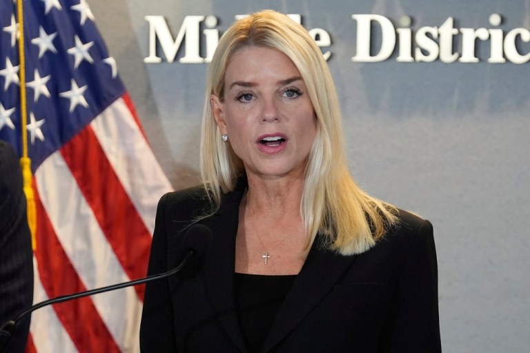 Pam Bondi speaks during press conference.