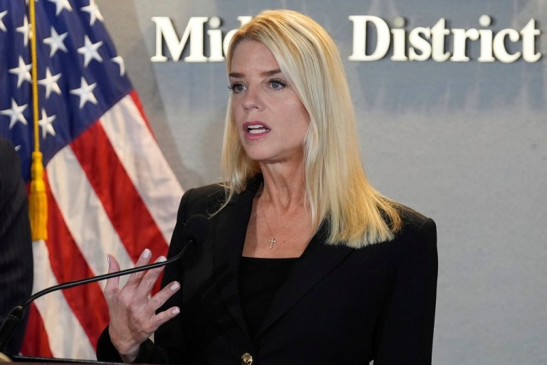 Attorney General Pam Bondi speaks during a human smuggling news conference on Thursday, Sept. 4, 2025, in Tampa, Florida.