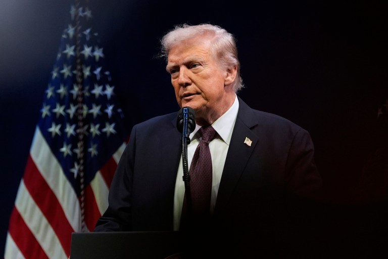 President Donald Trump speaks at a hearing of the Religious Liberty Commission at the Museum of the Bible, Monday, Sept. 8, 2025, in Washington.