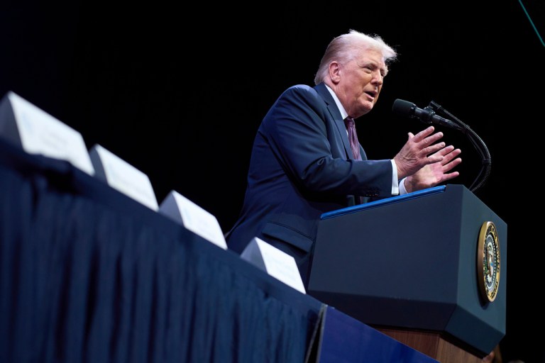 President Donald Trump speaks to the White House Religious Liberty Commission during an event at the Museum of the Bible, Monday, Sept. 8, 2025, in Washington