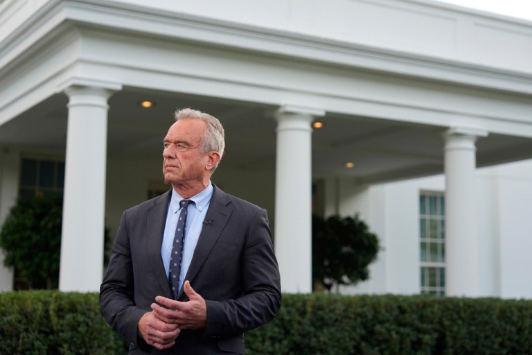 Health and Human Services Secretary Robert F. Kennedy Jr., prepares for a television interview outside the West Wing of the White House, Tuesday, Sept. 9, 2025, in Washington.