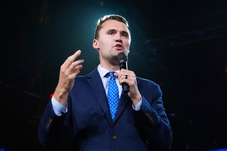 Charlie Kirk speaks at a Turning Point USA event.