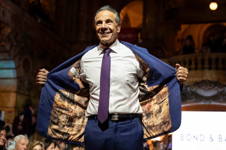 New York City mayoral candidate Andrew Cuomo walks on the runway during 