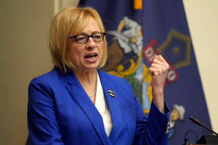 Democratic Gov. Janet Mills delivers her State of the State address, Jan. 30, 2024, at the State House in Augusta, Maine