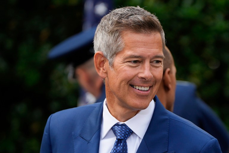 Transportation Secretary Sean Duffy arrives for a ceremony in the Pentagon courtyard to commemorate the 24th anniversary of the 9/11 attacks, Thursday, Sept. 11, 2025, in Washington. (AP Photo/Julia Demaree Nikhinson)
