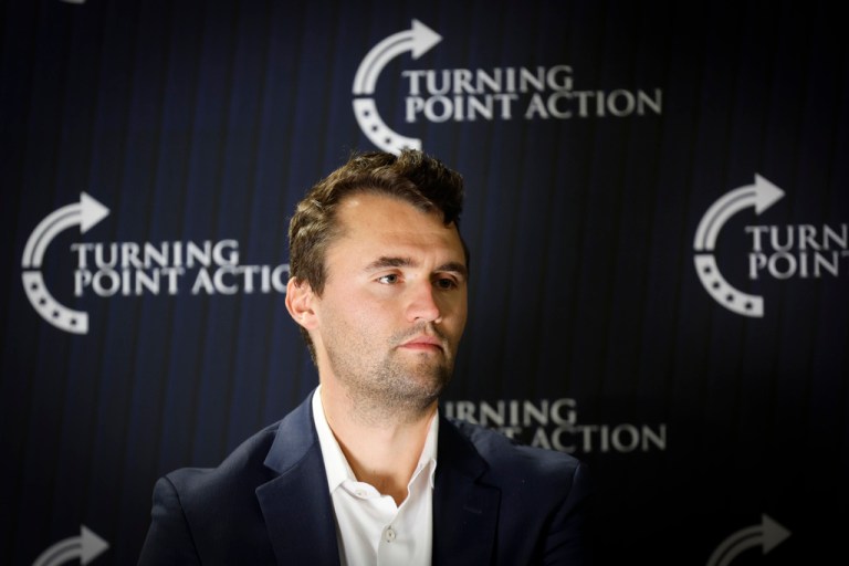 Charlie Kirk takes part in a town hall Monday, March 17, 2025, in Oconomowoc, Wis.