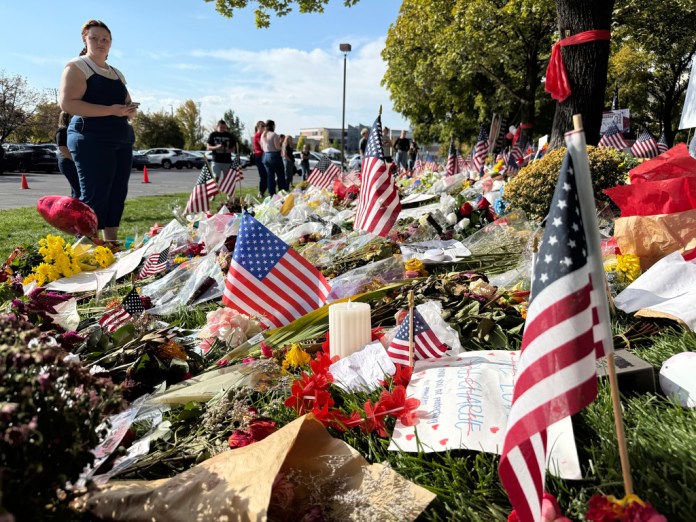 A memorial for Charlie Kirk can be seen at Utah Valley University.