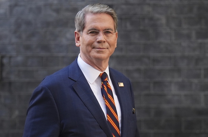 US Secretary of the Treasury Scott Bessent leaves Downing Street, in London, after a financial services roundtable event as part of President Donald Trump's state visit to the UK, Tuesday Sept. 16, 2025.